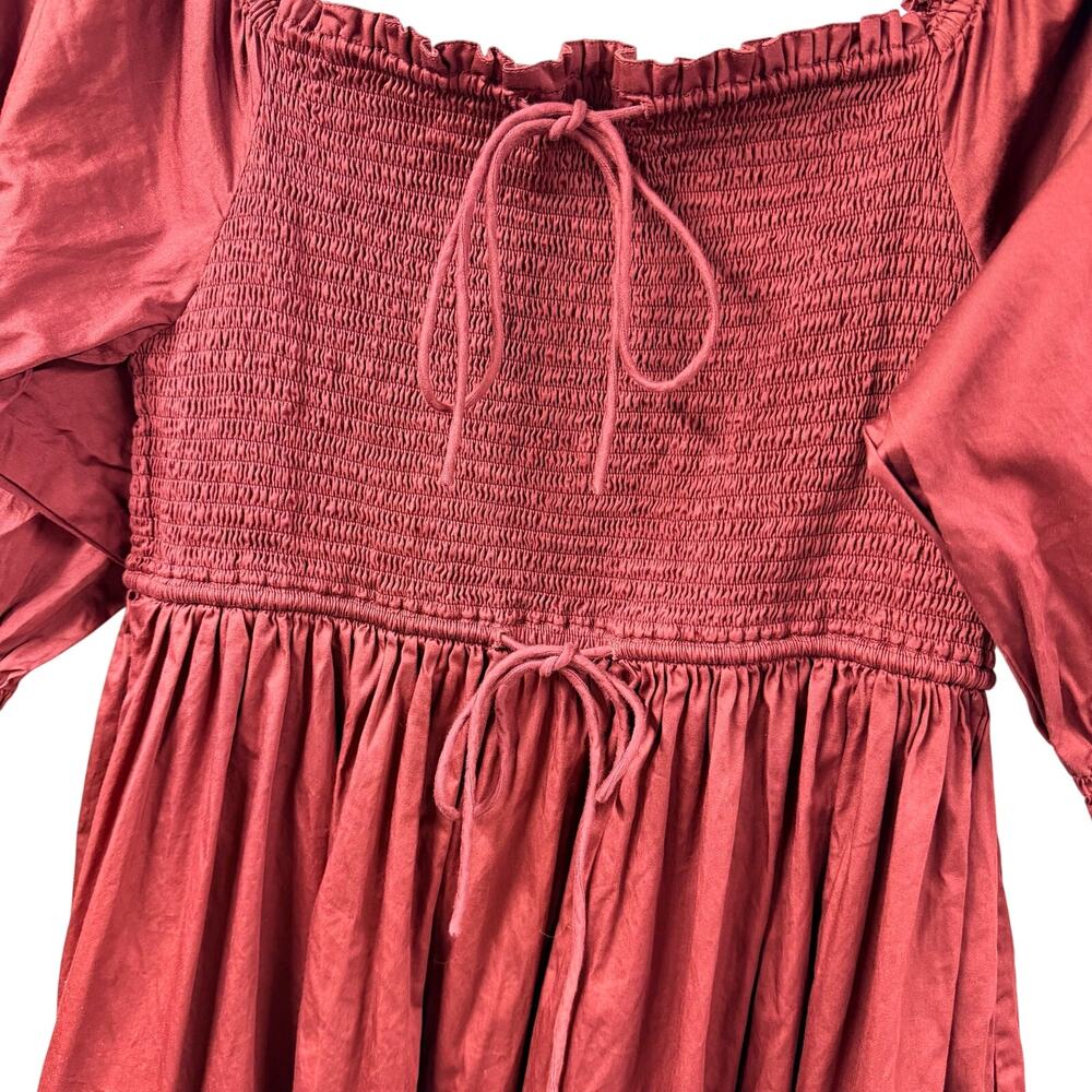 Laude The Label Smocked Midi Dress Square Neck Organic Large Mulberry - Picture 3 of 9